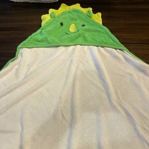 Carter’s just for you kids towel with her for getting out of bath. Dinosaur